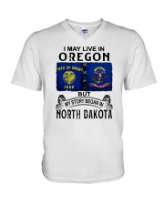 LIVE IN OREGON BEGAN IN NORTH DAKOTA V-Neck T-Shirt tile