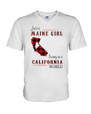 MAINE GIRL LIVING IN CALIFORNIA WORLD V-Neck T-Shirt tile