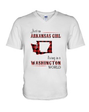 ARKANSAS GIRL LIVING IN WASHINGTON WORLD V-Neck T-Shirt thumbnail