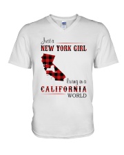 NEW YORK GIRL LIVING IN CALIFORNIA WORLD V-Neck T-Shirt thumbnail