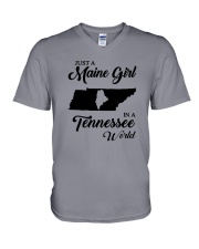 JUST A MAINE GIRL IN A TENNESSEE WORLD V-Neck T-Shirt thumbnail