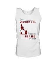 WISCONSIN GIRL LIVING IN IDAHO WORLD Unisex Tank thumbnail
