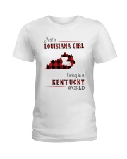 LOUISIANA GIRL LIVING IN KENTUCKY WORLD Ladies T-Shirt tile