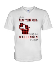 NEW YORK GIRL LIVING IN WISCONSIN WORLD V-Neck T-Shirt thumbnail