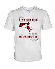 KENTUCKY GIRL LIVING IN MASSACHUSETTS WORLD V-Neck T-Shirt thumbnail