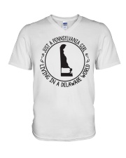 PENNSYLVANIA GIRL LIVING IN DELAWARE WORLD V-Neck T-Shirt thumbnail