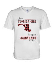 FLORIDA GIRL LIVING IN MARYLAND WORLD V-Neck T-Shirt thumbnail