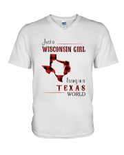 WISCONSIN GIRL LIVING IN TEXAS WORLD V-Neck T-Shirt thumbnail
