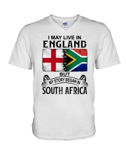 LIVE IN ENGLAND BEGAN IN SOUTH AFRICA V-Neck T-Shirt tile