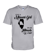 JUST A MISSOURI GIRL IN AN ILLINOIS WORLD V-Neck T-Shirt thumbnail