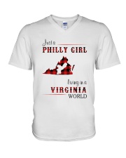 PHILLY GIRL LIVING IN VIRGINIA WORLD V-Neck T-Shirt tile