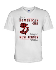 DOMINICAN GIRL LIVING IN JERSEY WORLD V-Neck T-Shirt tile