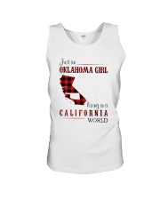 OKLAHOMA GIRL LIVING IN CALIFORNIA WORLD Unisex Tank tile