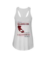 OKLAHOMA GIRL LIVING IN CALIFORNIA WORLD Ladies Flowy Tank tile