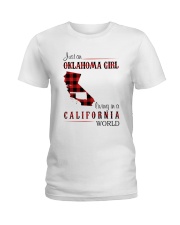 OKLAHOMA GIRL LIVING IN CALIFORNIA WORLD Ladies T-Shirt tile