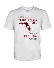 PENNSYLVANIA GIRL LIVING IN FLORIDA WORLD V-Neck T-Shirt tile