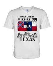 LIVE IN MISSISSIPPI BEGAN IN TEXAS V-Neck T-Shirt tile
