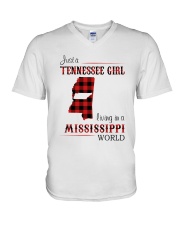 TENNESSEE GIRL LIVING IN MISSISSIPPI WORLD V-Neck T-Shirt thumbnail