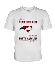 KENTUCKY GIRL LIVING IN NORTH CAROLINA WORLD V-Neck T-Shirt thumbnail