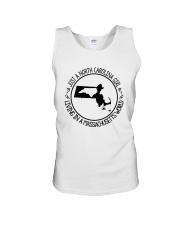 NORTH CAROLINA GIRL LIVING IN MASSACHUSETTS WORLD Unisex Tank thumbnail