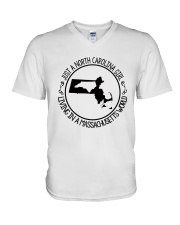 NORTH CAROLINA GIRL LIVING IN MASSACHUSETTS WORLD V-Neck T-Shirt thumbnail