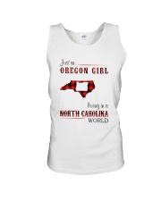 OREGON GIRL LIVING IN NORTH CAROLINA WORLD Unisex Tank tile