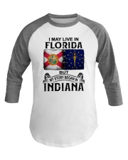 LIVE IN FLORIDA BEGAN IN INDIANA Baseball Tee tile
