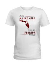 MAINE GIRL LIVING IN FLORIDA WORLD Ladies T-Shirt tile