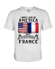 LIVE IN AMERICA BEGAN IN FRANCE V-Neck T-Shirt thumbnail