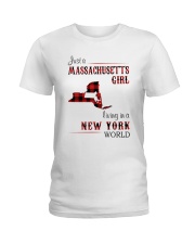 MASSACHUSETTS GIRL LIVING IN NEW YORK WORLD Ladies T-Shirt thumbnail
