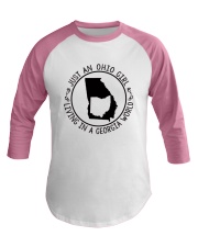 OHIO GIRL LIVING IN GEORGIA WORLD Baseball Tee thumbnail