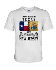 LIVE IN TEXAS BEGAN IN NEW JERSEY V-Neck T-Shirt tile