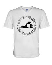 ARIZONA GIRL LIVING IN A VIRGINIA WORLD V-Neck T-Shirt tile