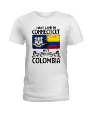 LIVE IN CONNECTICUT BEGAN IN COLOMBIA Ladies T-Shirt tile