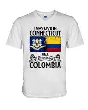 LIVE IN CONNECTICUT BEGAN IN COLOMBIA V-Neck T-Shirt tile