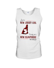 JERSEY GIRL LIVING IN NEW HAMPSHIRE WORLD Unisex Tank tile
