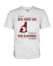 JERSEY GIRL LIVING IN NEW HAMPSHIRE WORLD V-Neck T-Shirt tile