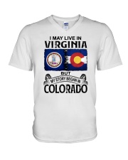LIVE IN VIRGINIA BUT MY STORY BEGAN IN COLORADO V-Neck T-Shirt tile