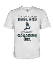 CANADIAN GIRL LIFE TOOK TO ENGLAND V-Neck T-Shirt tile