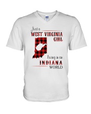WEST VIRGINIA GIRL LIVING IN INDIANA WORLD V-Neck T-Shirt thumbnail