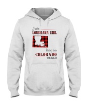 LOUISIANA GIRL LIVING IN COLORADO WORLD Hooded Sweatshirt tile