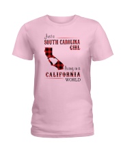 SOUTH CAROLINA GIRL LIVING IN CALIFORNIA WORLD Ladies T-Shirt tile