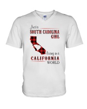 SOUTH CAROLINA GIRL LIVING IN CALIFORNIA WORLD V-Neck T-Shirt tile