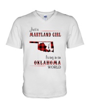 MARYLAND GIRL LIVING IN OKLAHOMA WORLD V-Neck T-Shirt thumbnail