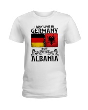LIVE IN GERMANY BEGAN IN ALBANIA Ladies T-Shirt tile