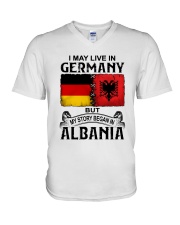 LIVE IN GERMANY BEGAN IN ALBANIA V-Neck T-Shirt tile