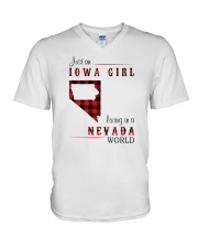IOWA GIRL LIVING IN NEVADA WORLD V-Neck T-Shirt thumbnail