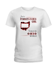PENNSYLVANIA GIRL LIVING IN OHIO WORLD Ladies T-Shirt tile