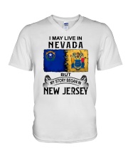 LIVE IN NEVADA BEGAN IN NEW JERSEY V-Neck T-Shirt tile