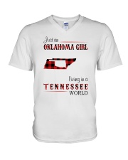 OKLAHOMA GIRL LIVING IN TENNESSEE WORLD V-Neck T-Shirt thumbnail